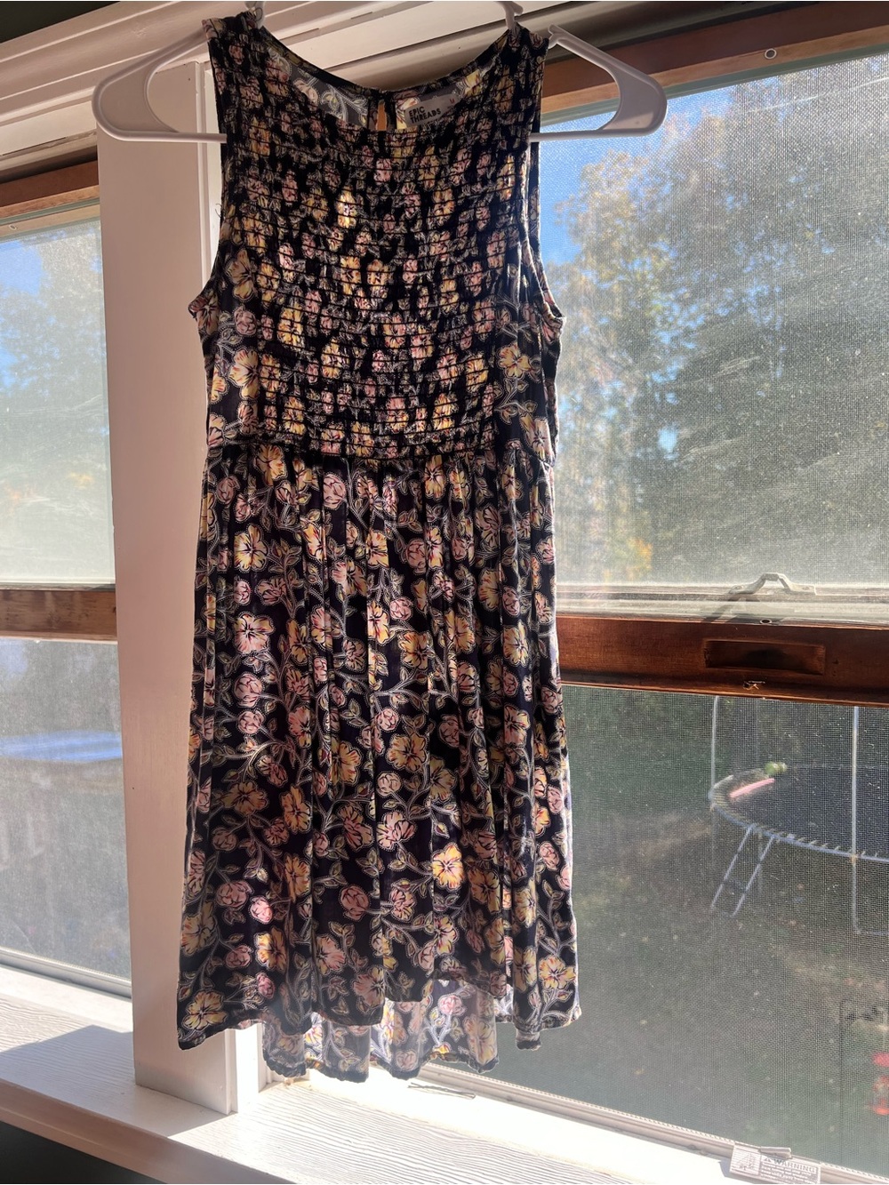 Epic Threads Black Floral Smocked Mini Dress with Pink & Yellow Blossoms